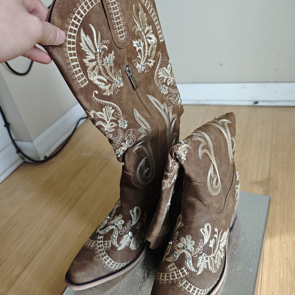 Embroidered Brown Cowgirl Boots - image 1